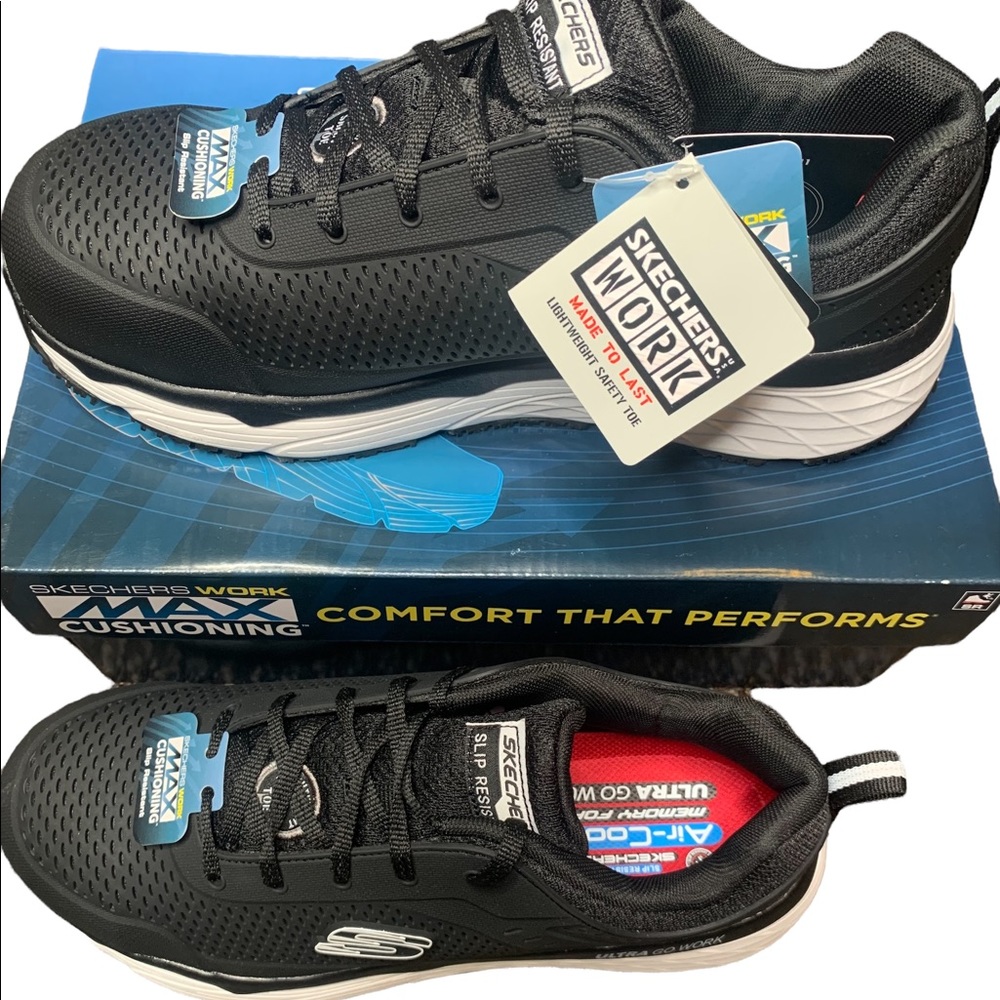 Lightweight safety toe skechers work shoes